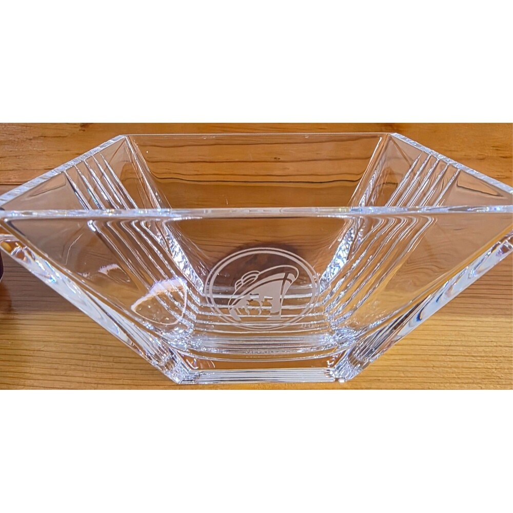 Tiffany & Co Crystal Square Bowl Dish Signed Heavy Glass 4” Modern No Box